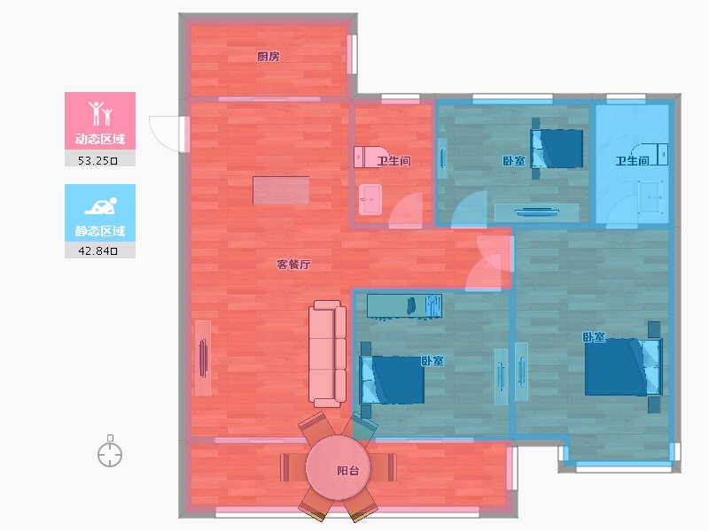 江苏省-南京市-蓝光睿创新筑沁泽园1幢,1幢B2户型110m²-88.00-户型库-动静分区