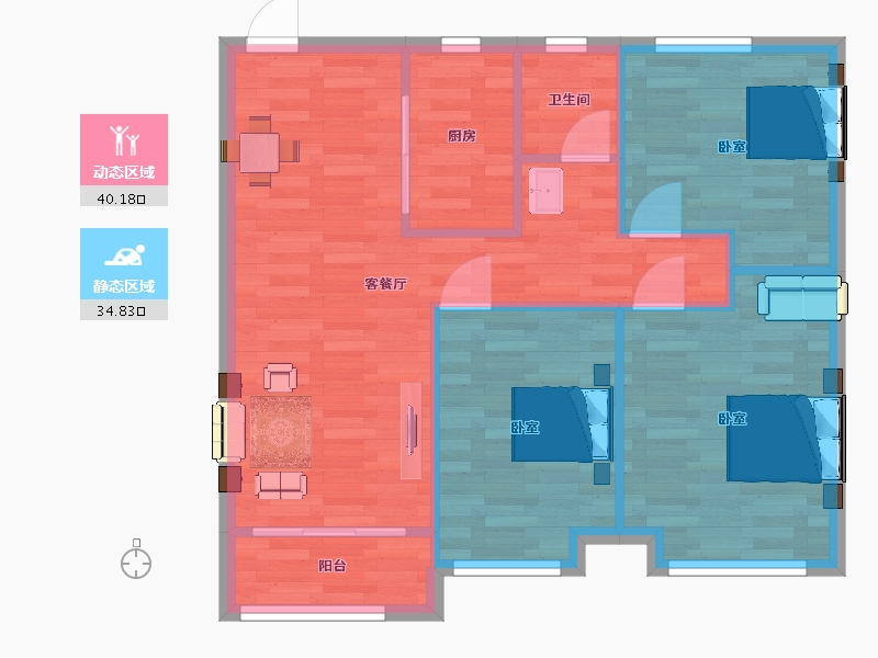 江苏省-南京市-荣盛花语馨城B2户型85m²-67.99-户型库-动静分区