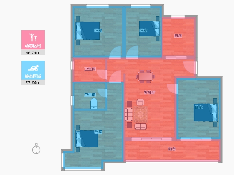 江苏省-南京市-荣盛花语馨城D户型118m²-94.39-户型库-动静分区