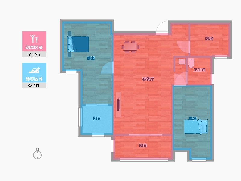 江苏省-南京市-金浦御龙湾C户型89m²-71.30-户型库-动静分区