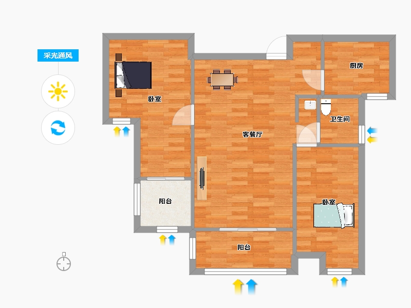 江苏省-南京市-金浦御龙湾C户型89m²-71.30-户型库-采光通风