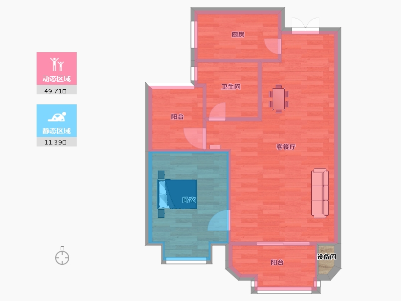 江苏省-南京市-金浦御龙湾B1幢,B2幢B1户型75m²-59.34-户型库-动静分区