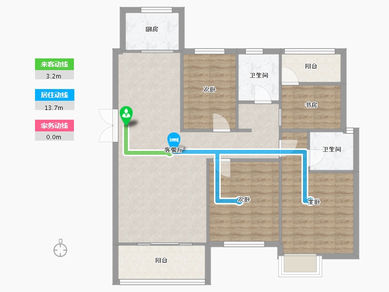 湖南省-长沙市-澳海谷山府17号楼建面122m2-100.04-户型库-动静线