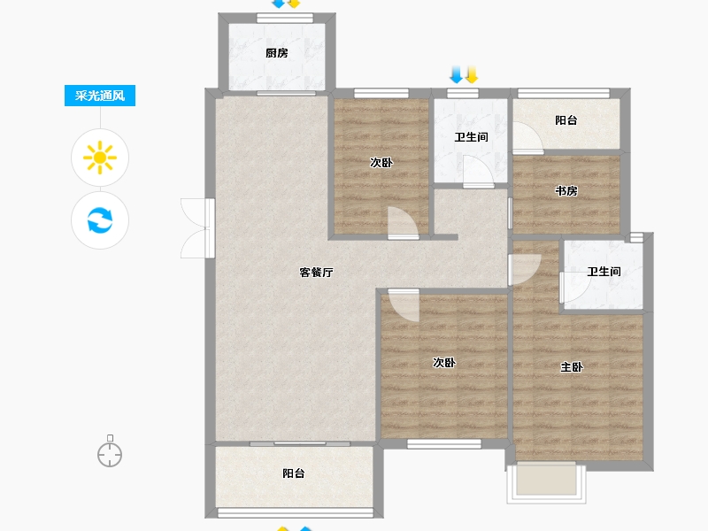 湖南省-长沙市-澳海谷山府17号楼建面122m2-100.04-户型库-采光通风