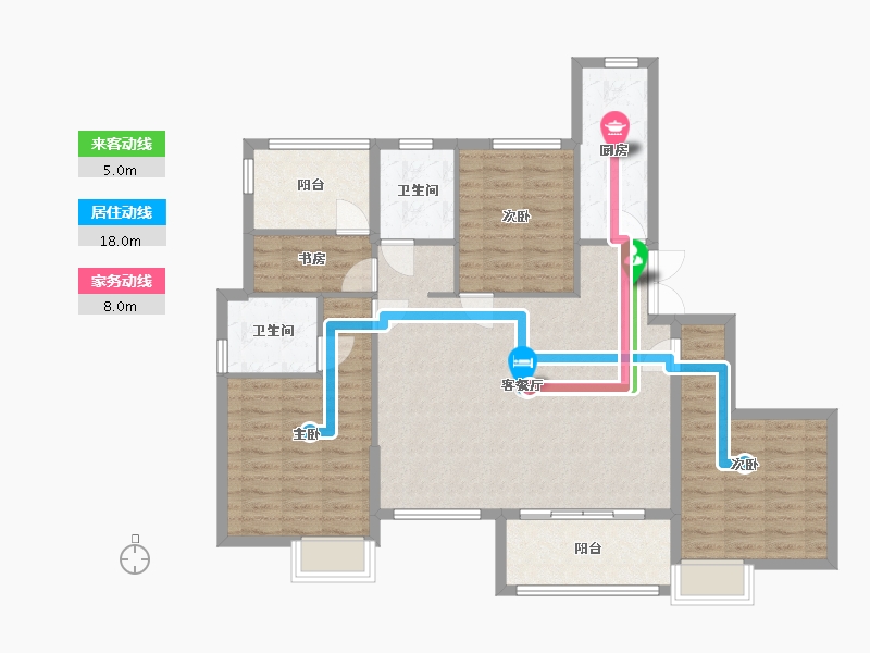 湖南省-长沙市-澳海谷山府17号楼建面132㎡-107.74-户型库-动静线