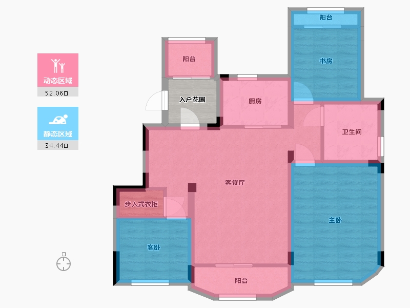 江苏省-南京市-金浦御龙湾E5户型100m²-80.03-户型库-动静分区