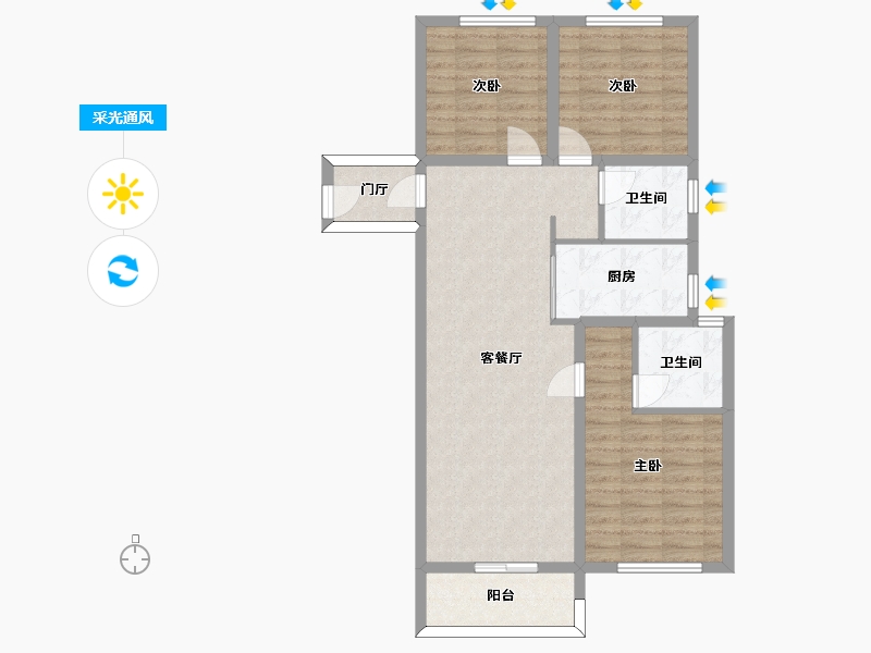 湖南省-长沙市-澳海望洲府G5号楼建面105m2-84.01-户型库-采光通风