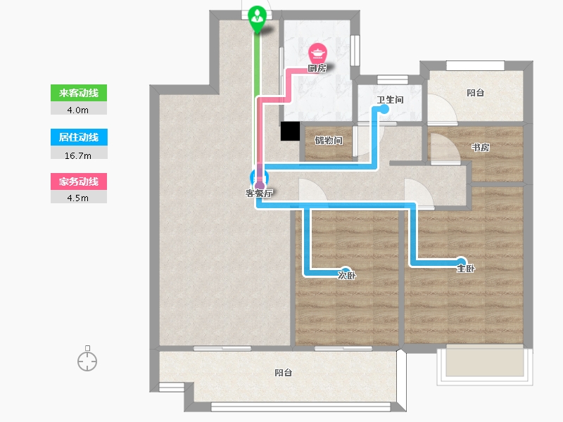 湖南省-长沙市-澳海文澜府1,2号栋建面91㎡-75.52-户型库-动静线