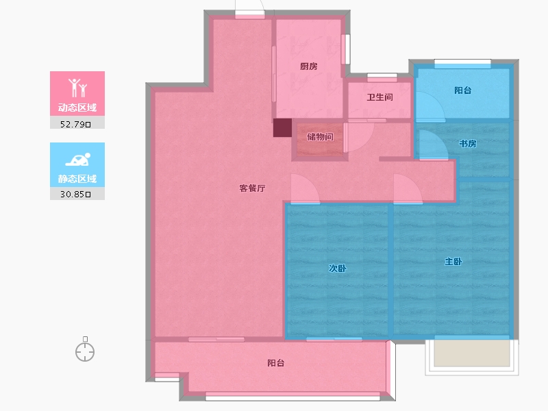 湖南省-长沙市-澳海文澜府1,2号栋建面91㎡-75.52-户型库-动静分区