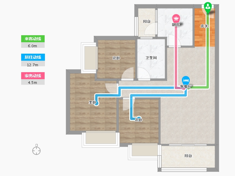 四川省-成都市-恒大滨河左岸二期B1户型96m²-69.07-户型库-动静线