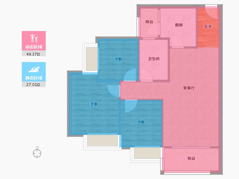 四川省-成都市-恒大滨河左岸二期B1户型96m²-69.07-户型库-动静分区