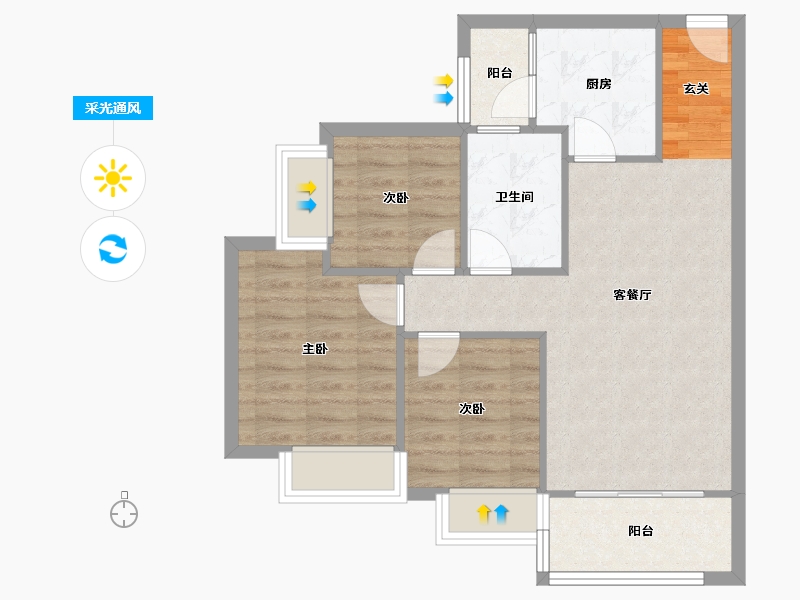 四川省-成都市-恒大滨河左岸二期B1户型96m²-69.07-户型库-采光通风