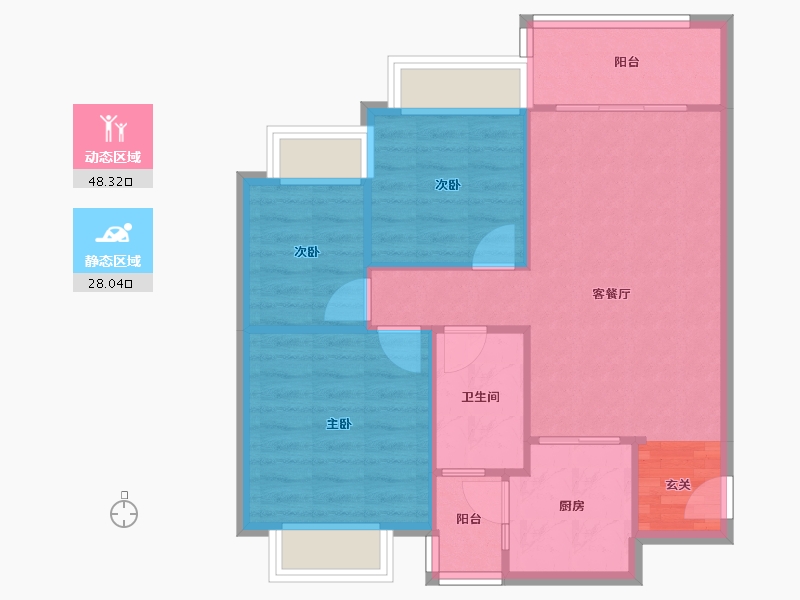 四川省-成都市-恒大滨河左岸二期A1户型97m²-69.34-户型库-动静分区