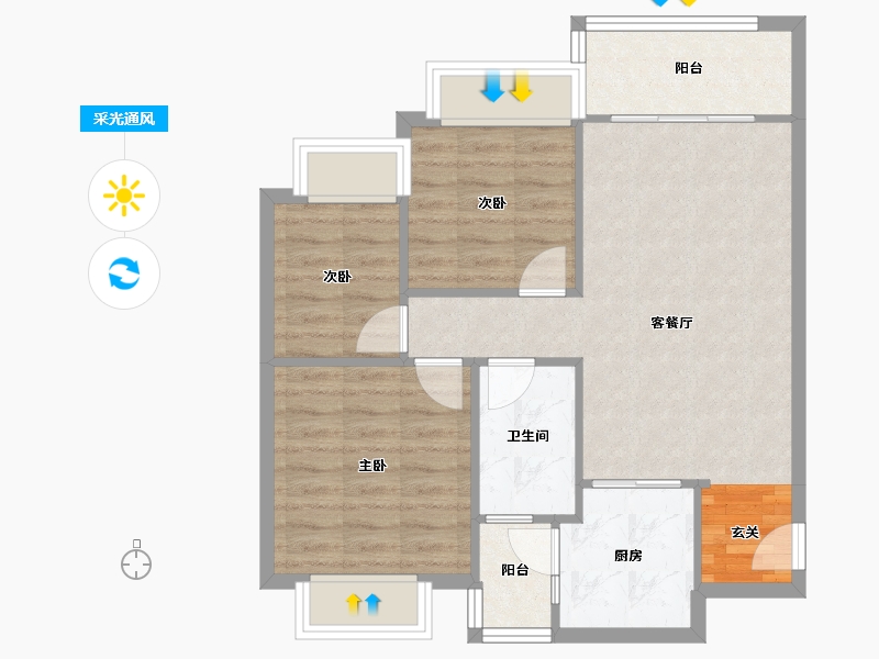 四川省-成都市-恒大滨河左岸二期A1户型97m²-69.34-户型库-采光通风