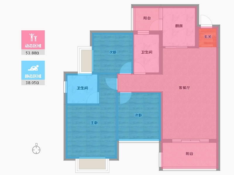 四川省-成都市-恒大滨河左岸二期C户型108m²-82.26-户型库-动静分区