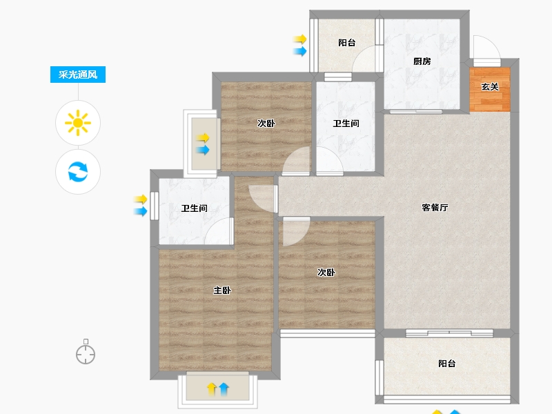 四川省-成都市-恒大滨河左岸二期C户型108m²-82.26-户型库-采光通风