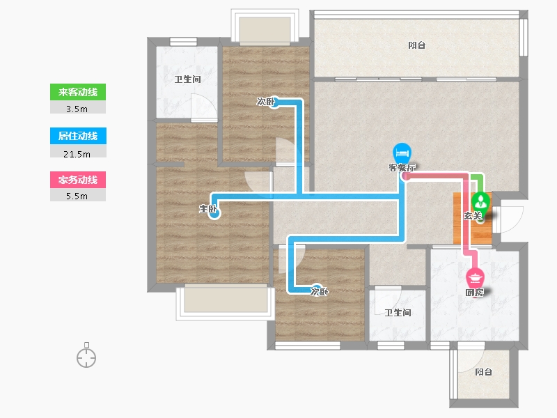 四川省-成都市-恒大滨河左岸3号楼D1户型119m²-89.44-户型库-动静线