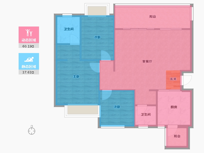 四川省-成都市-恒大滨河左岸3号楼D1户型119m²-89.44-户型库-动静分区