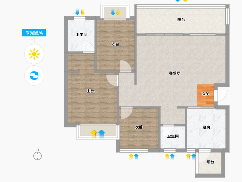 四川省-成都市-恒大滨河左岸3号楼D1户型119m²-89.44-户型库-采光通风