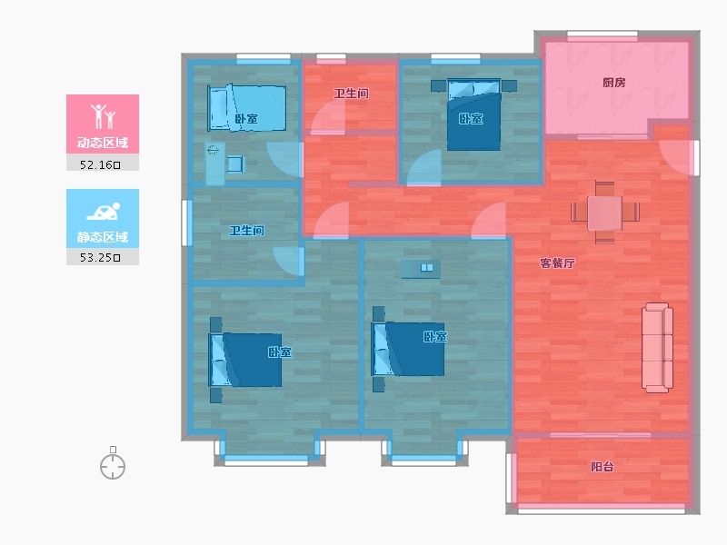 江苏省-南京市-银城旭辉云台天境10,13,15,14,11,12幢120m²-96.00-户型库-动静分区