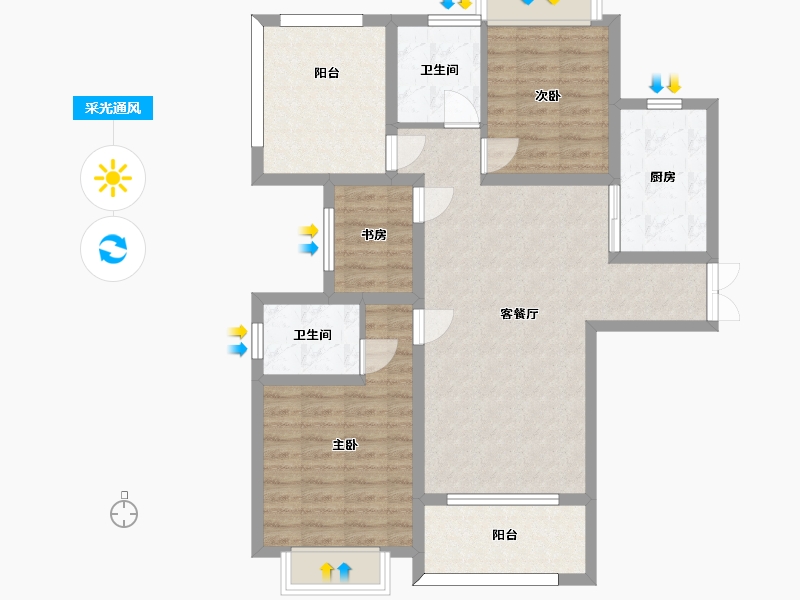 湖南省-长沙市-帝辰金缇水郡6栋建面121㎡-90.16-户型库-采光通风