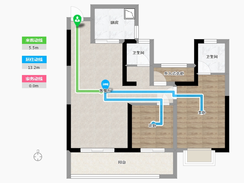 湖南省-长沙市-帝辰金缇水郡1栋,3栋,5栋,6栋建面99㎡-70.96-户型库-动静线