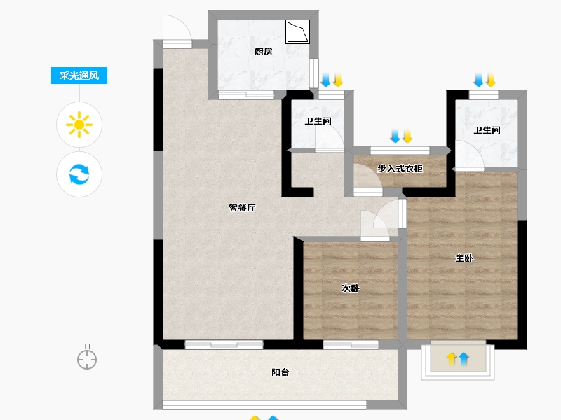 湖南省-长沙市-帝辰金缇水郡1栋,3栋,5栋,6栋建面99㎡-70.96-户型库-采光通风