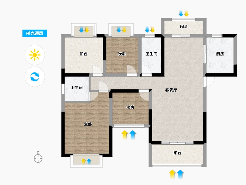 湖南省-长沙市-帝辰金缇水郡1栋,3栋,5栋,6栋建面134㎡-100.99-户型库-采光通风