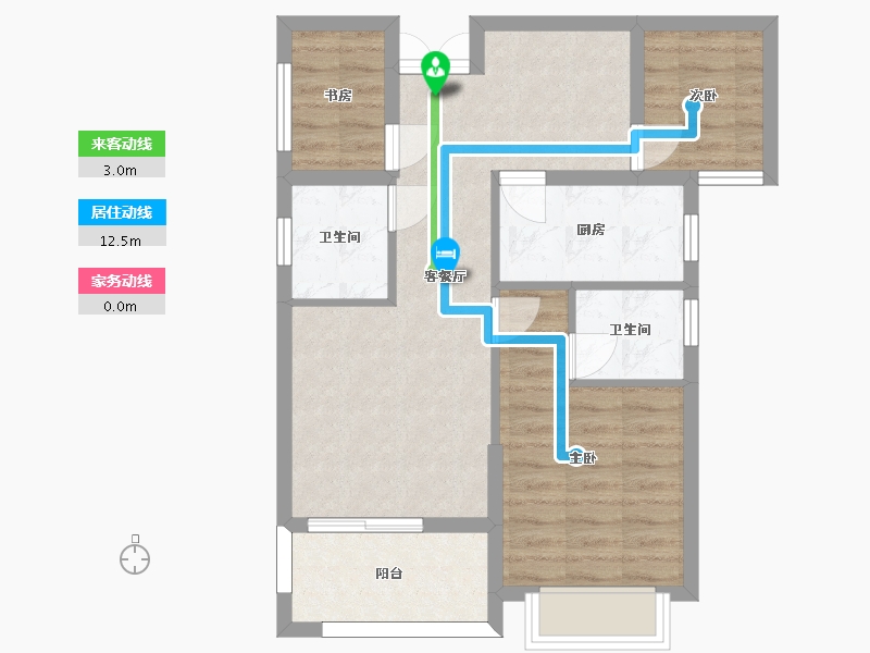 湖南省-长沙市-帝辰金缇水郡6栋建面89㎡-64.17-户型库-动静线