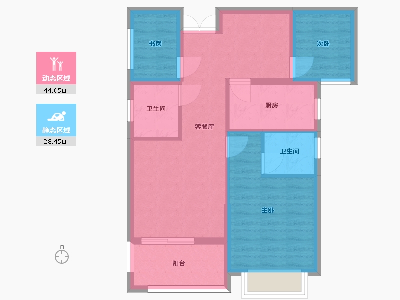 湖南省-长沙市-帝辰金缇水郡6栋建面89㎡-64.17-户型库-动静分区