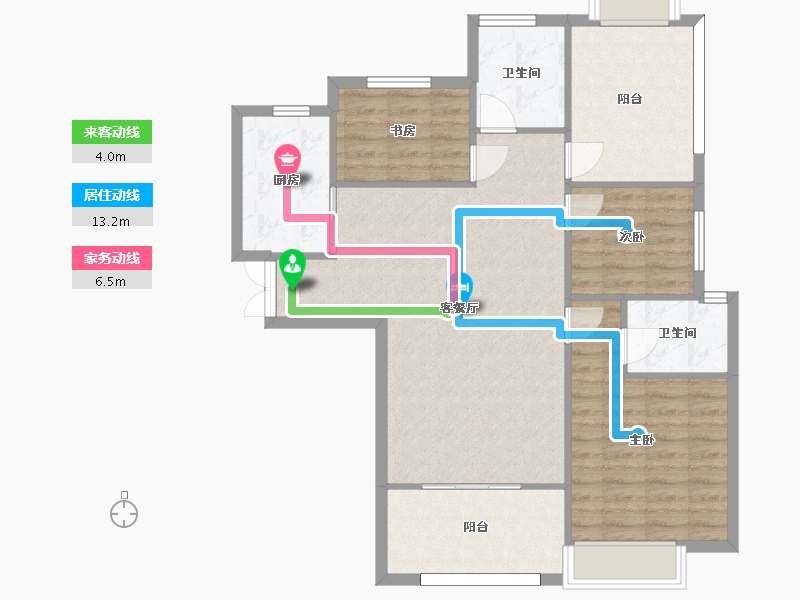 湖南省-长沙市-帝辰金缇水郡6栋建面118㎡-94.40-户型库-动静线