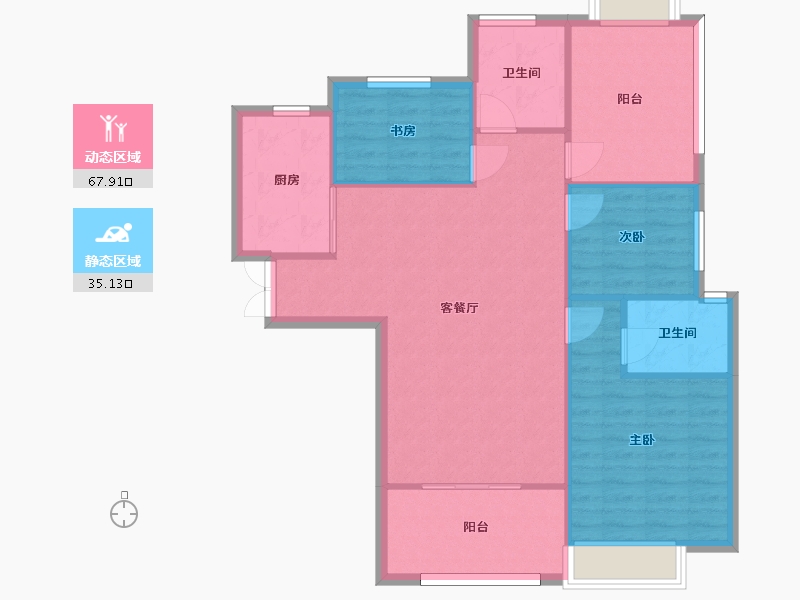 湖南省-长沙市-帝辰金缇水郡6栋建面118㎡-94.40-户型库-动静分区