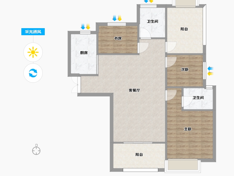 湖南省-长沙市-帝辰金缇水郡6栋建面118㎡-94.40-户型库-采光通风