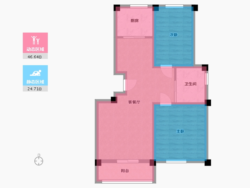 江苏省-南京市-恒建金陵美域B户型79m²-62.97-户型库-动静分区