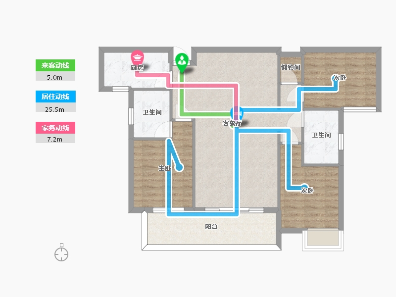 湖南省-长沙市-嘉宇北部湾建面120m2-89.99-户型库-动静线