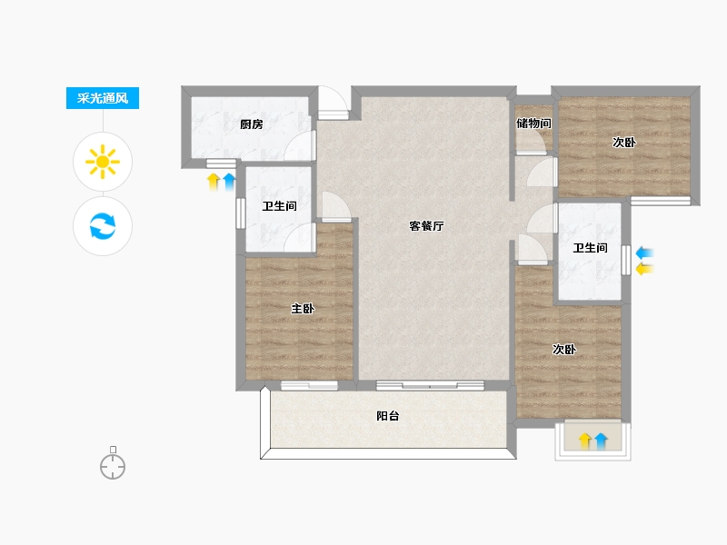 湖南省-长沙市-嘉宇北部湾建面120m2-89.99-户型库-采光通风