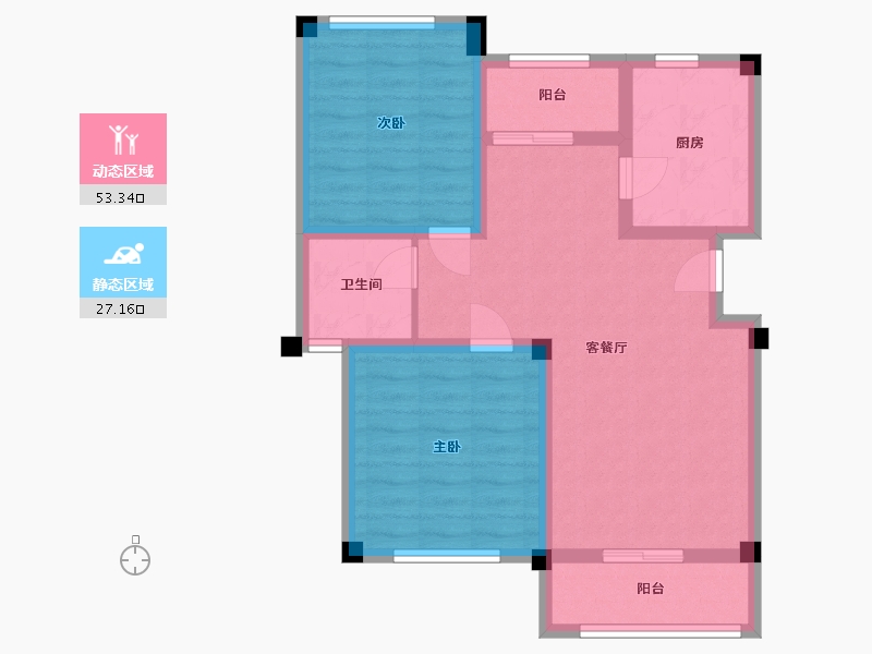 江苏省-南京市-恒建金陵美域C户型87m²-71.01-户型库-动静分区