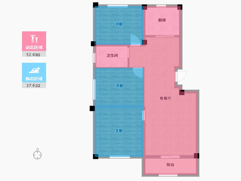 江苏省-南京市-恒建金陵美域E户型100m²-80.70-户型库-动静分区