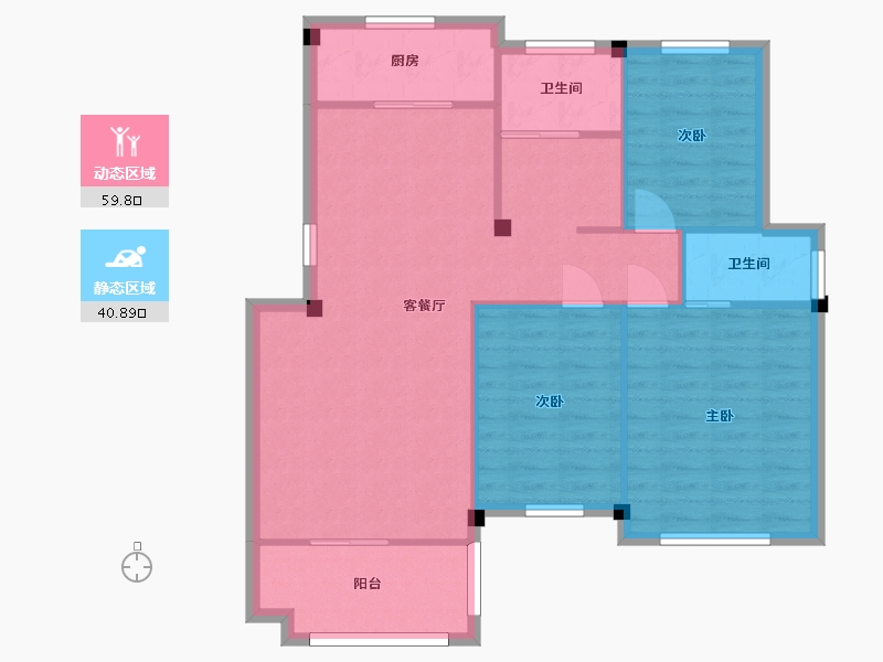 江苏省-南京市-恒建金陵美域E户型114m²-91.95-户型库-动静分区