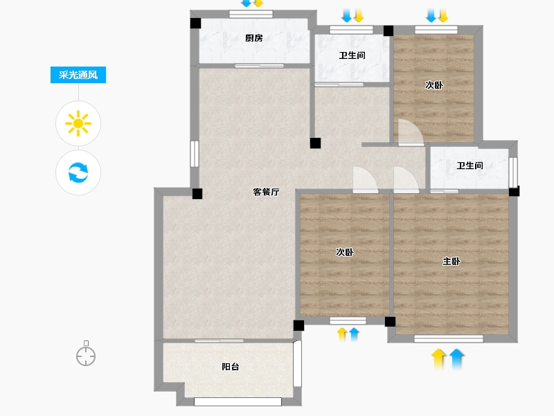 江苏省-南京市-恒建金陵美域E户型114m²-91.95-户型库-采光通风