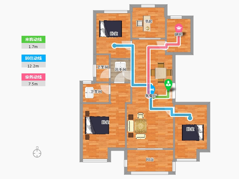 江苏省-南京市-蓝天星港花园125m²-100.13-户型库-动静线