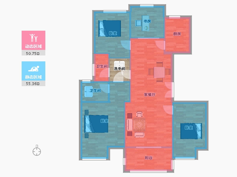 江苏省-南京市-蓝天星港花园125m²-100.13-户型库-动静分区