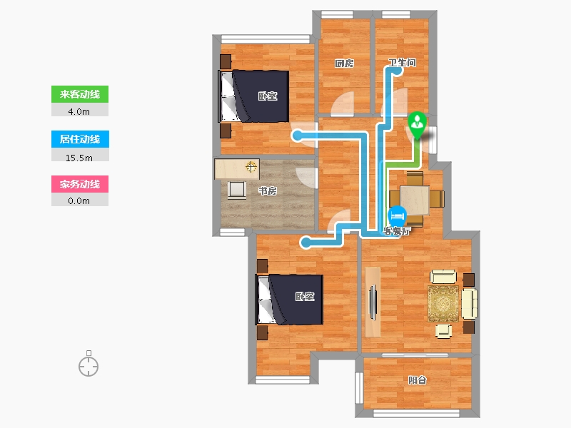 江苏省-南京市-蓝天星港花园1幢85m²-68.05-户型库-动静线