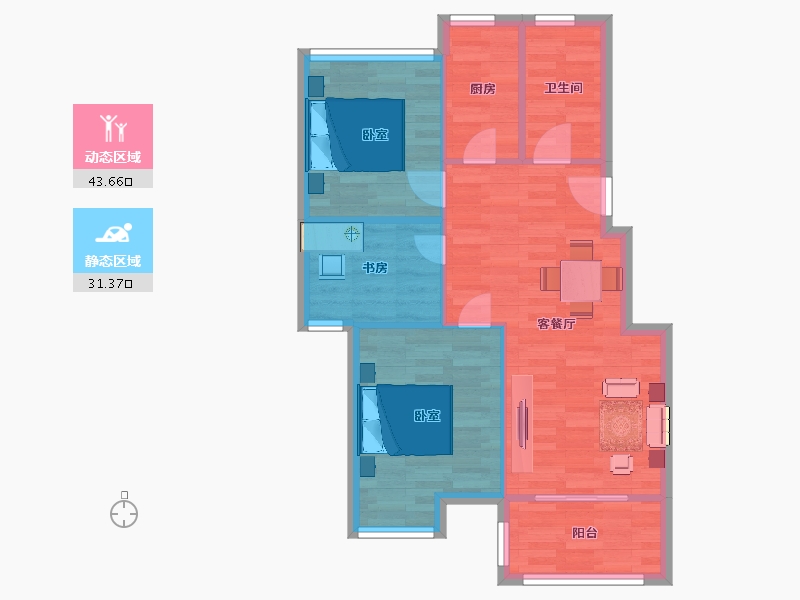 江苏省-南京市-蓝天星港花园1幢85m²-68.05-户型库-动静分区