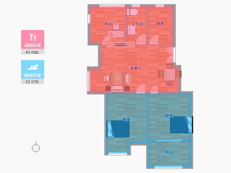 江苏省-南京市-蓝天星港花园1幢87m²-69.59-户型库-动静分区