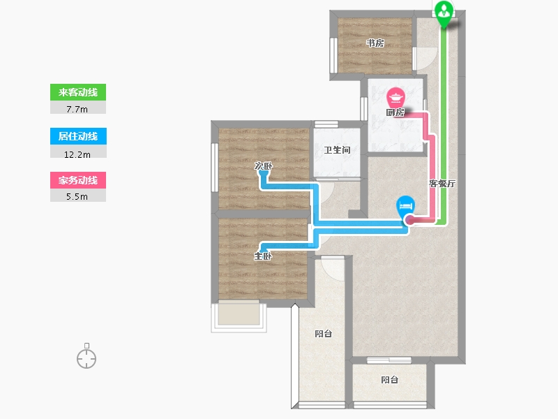 湖南省-长沙市-南璟滨江书苑95m2-71.83-户型库-动静线