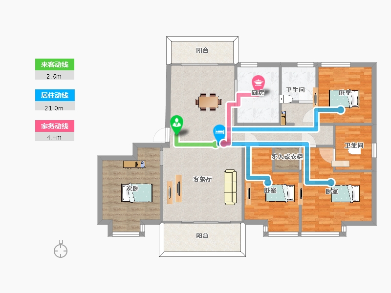 江苏省-南京市-银城旭辉云台天境A户型140m²-112.82-户型库-动静线