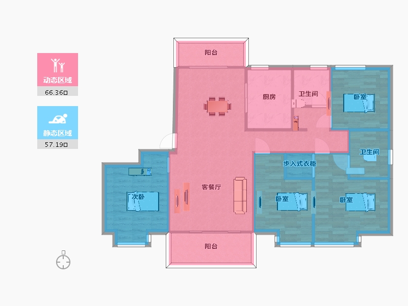 江苏省-南京市-银城旭辉云台天境A户型140m²-112.82-户型库-动静分区