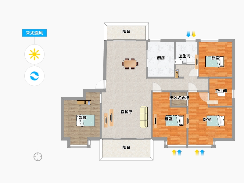 江苏省-南京市-银城旭辉云台天境A户型140m²-112.82-户型库-采光通风