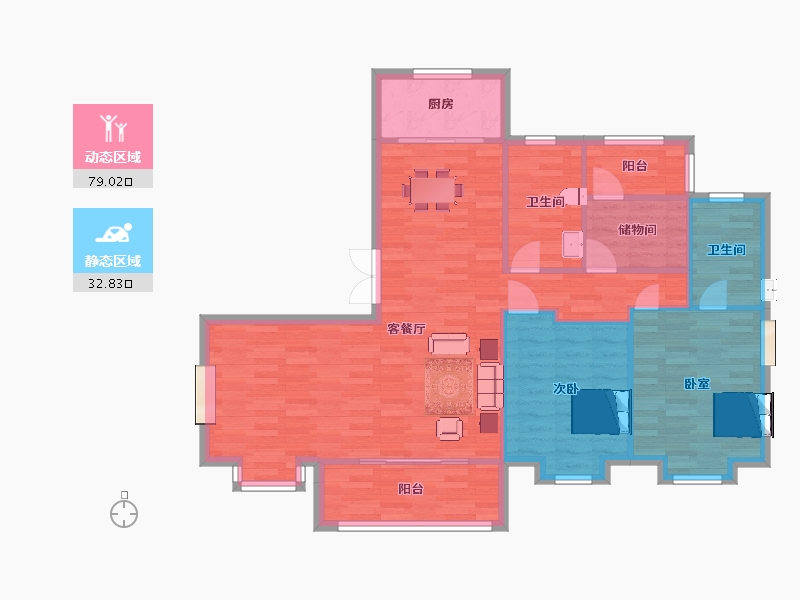 江苏省-南京市-鲁能硅谷公馆128m²-102.22-户型库-动静分区